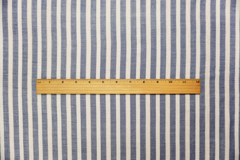 Blue-White Famous Maker Cotton Rayon Stripe Dobby Woven Fabric