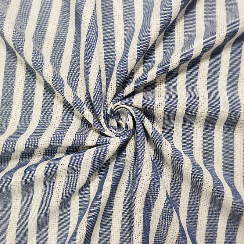 Blue-White Famous Maker Cotton Rayon Stripe Dobby Woven Fabric