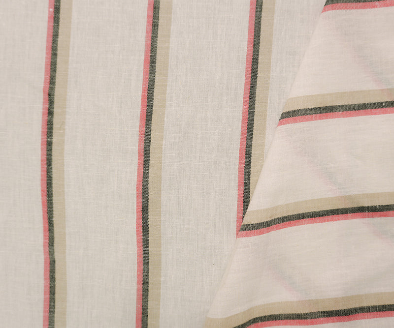 White-Taupe Famous Maker Cotton Linen Stripe Slub Woven Fabric