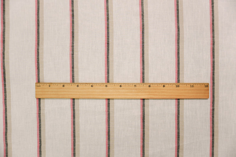 White-Taupe Famous Maker Cotton Linen Stripe Slub Woven Fabric