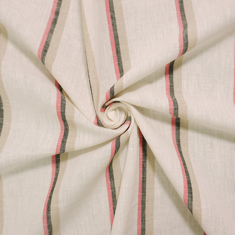White-Taupe Famous Maker Cotton Linen Stripe Slub Woven Fabric