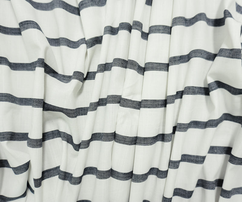 White-Black Famous Maker Cotton Stripe Slub Twill Woven Fabric