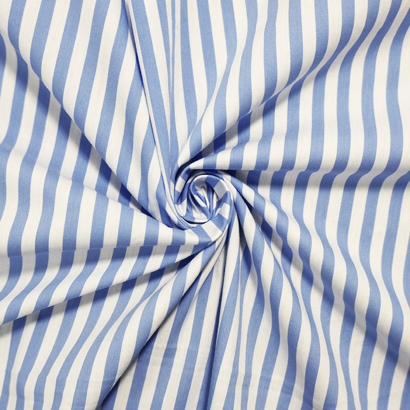 Blue-White Famous Maker Cotton Nylon Stretch Stripe Woven Fabric