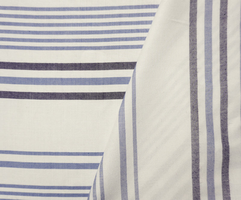 Blue-White Rayon Famous Maker Stripe Twill Woven Fabric