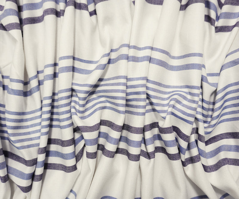 Blue-White Rayon Famous Maker Stripe Twill Woven Fabric