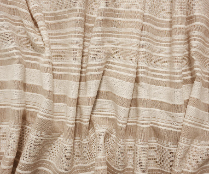 Beige-White Cotton Stripe Dobby Woven Fabric