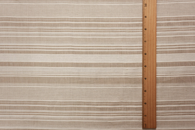 Beige-White Cotton Stripe Dobby Woven Fabric