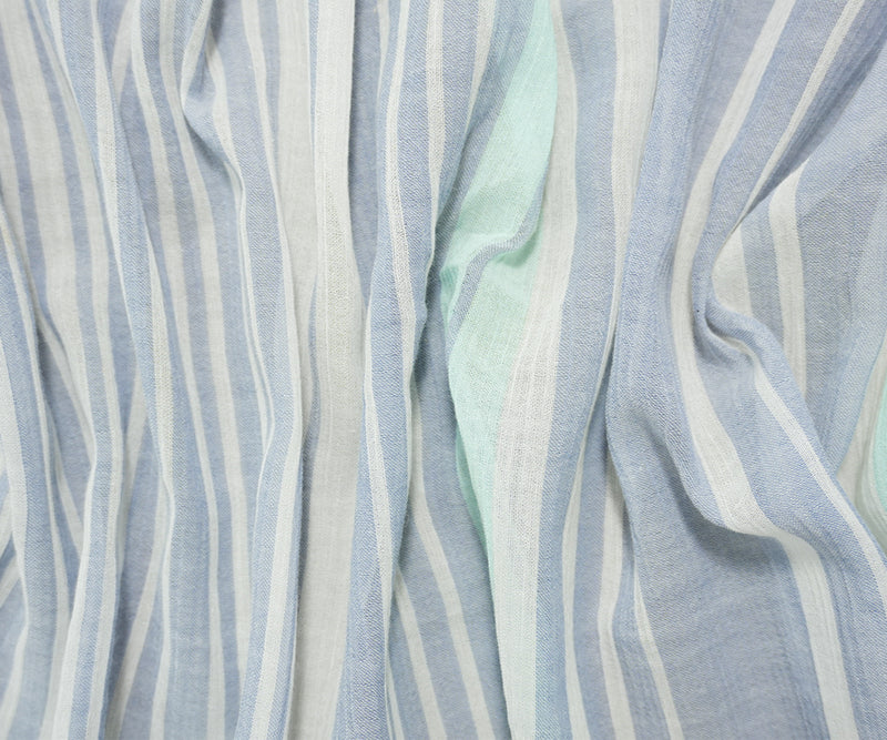 Blue-Teal-Multi Cotton Stripe Gauze Woven Fabric