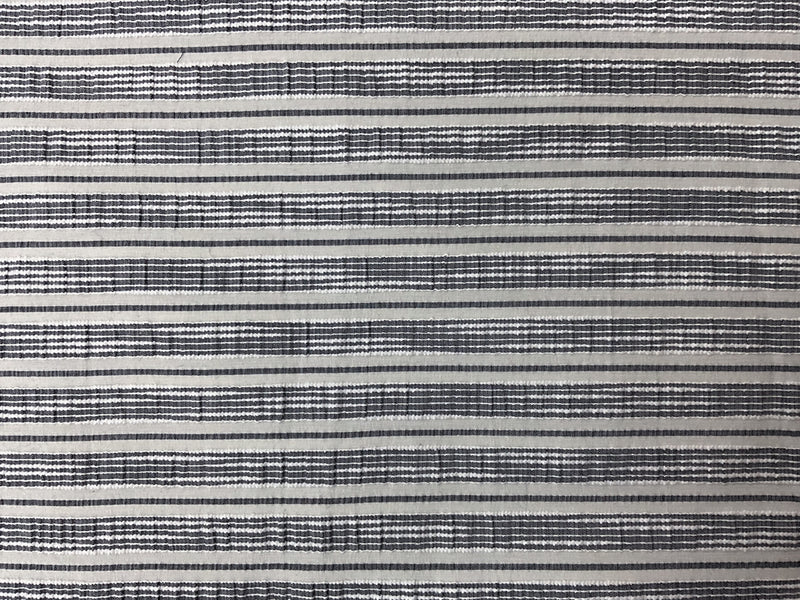 Deep Blue-White Cotton Spandex Stretch Stripe Seersucker Woven Fabric