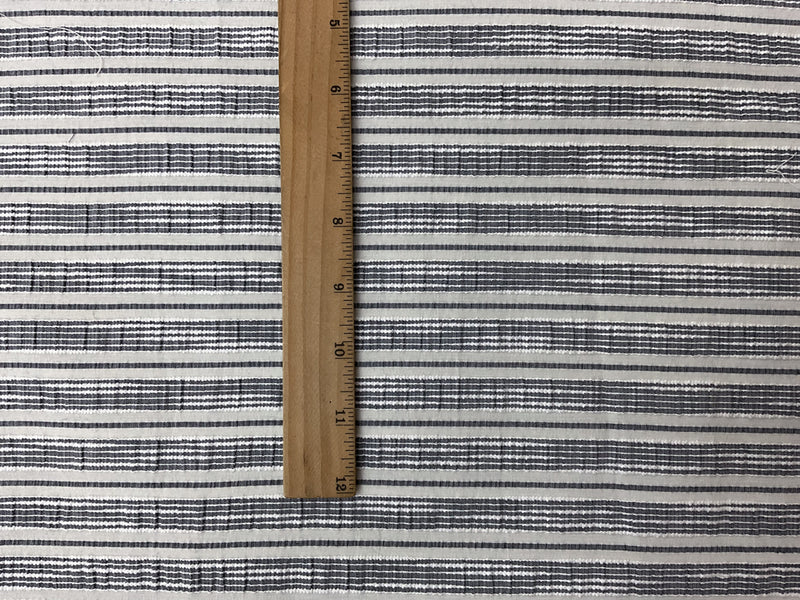 Deep Blue-White Cotton Spandex Stretch Stripe Seersucker Woven Fabric