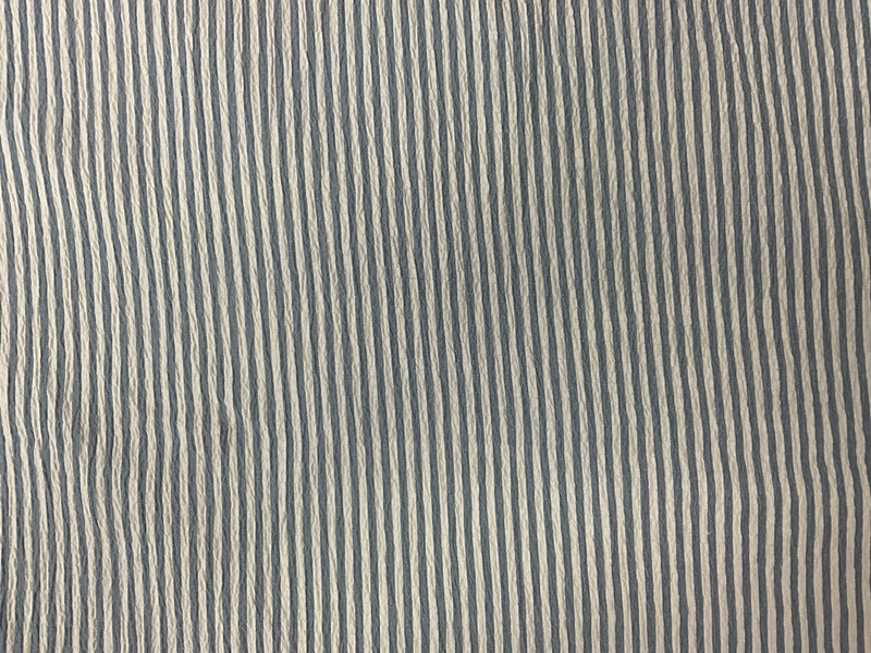 Blue-Ivory Poly Rayon Stretch Stripe Seersucker Woven Fabric