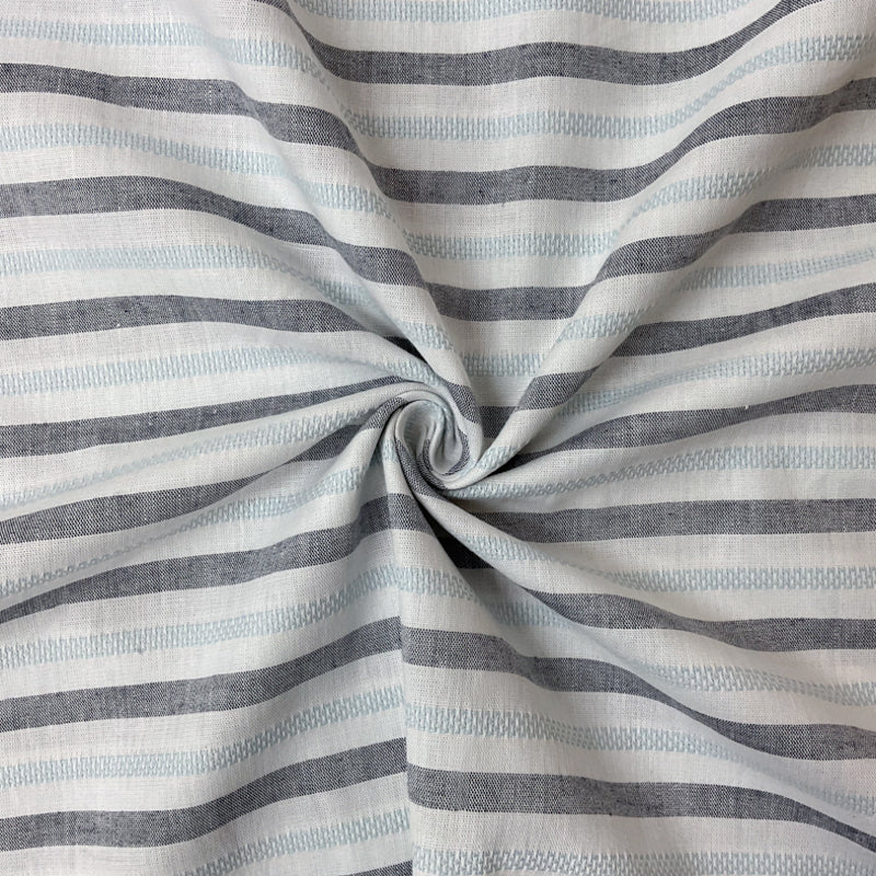 Blue-White Cotton Stripe Dobby Woven Fabric