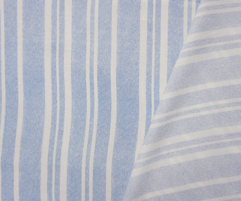 Blue-White Rayon Stripe Washed Challis Woven Fabric