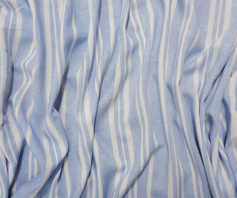 Blue-White Rayon Stripe Washed Challis Woven Fabric