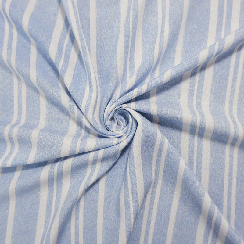 Blue-White Rayon Stripe Washed Challis Woven Fabric