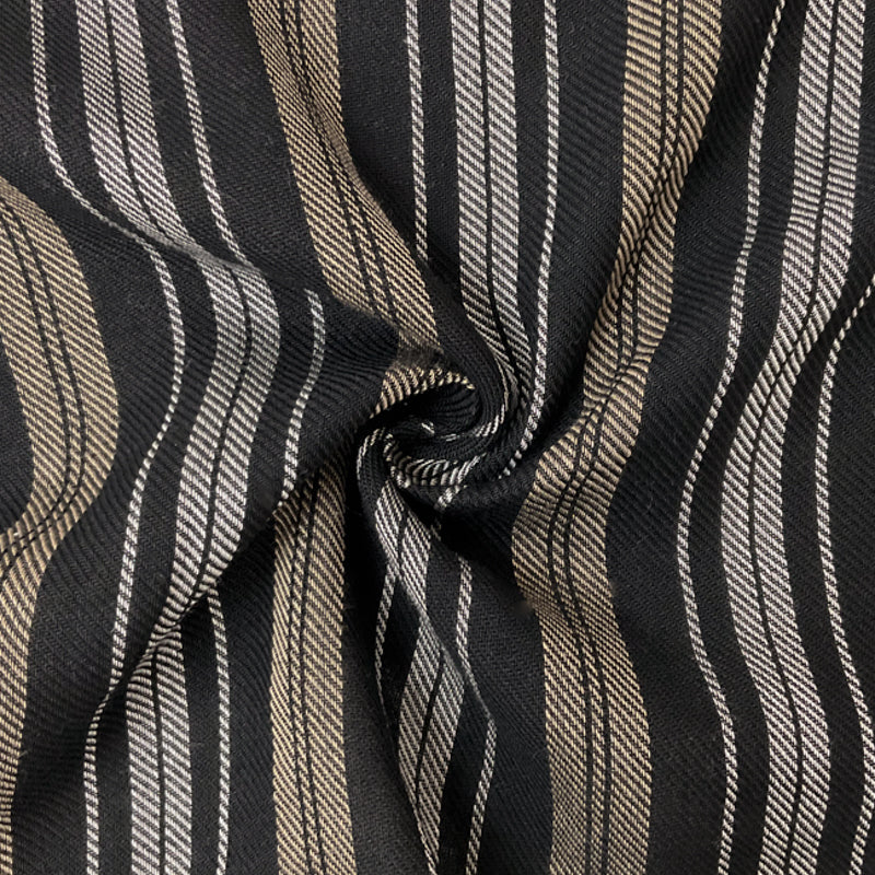 Black-White-Beige Rayon Stripe Twill Woven Fabric