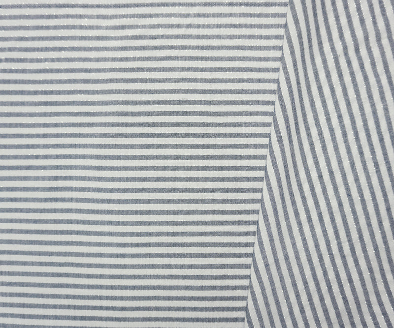 Navy-Silver-White Rayon Stripe Twill Woven Fabric