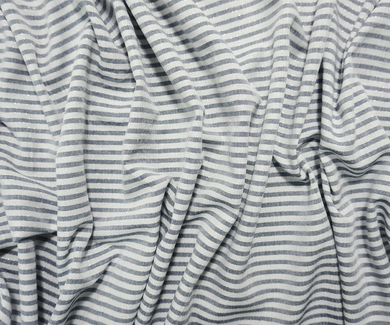 Navy-Silver-White Rayon Stripe Twill Woven Fabric
