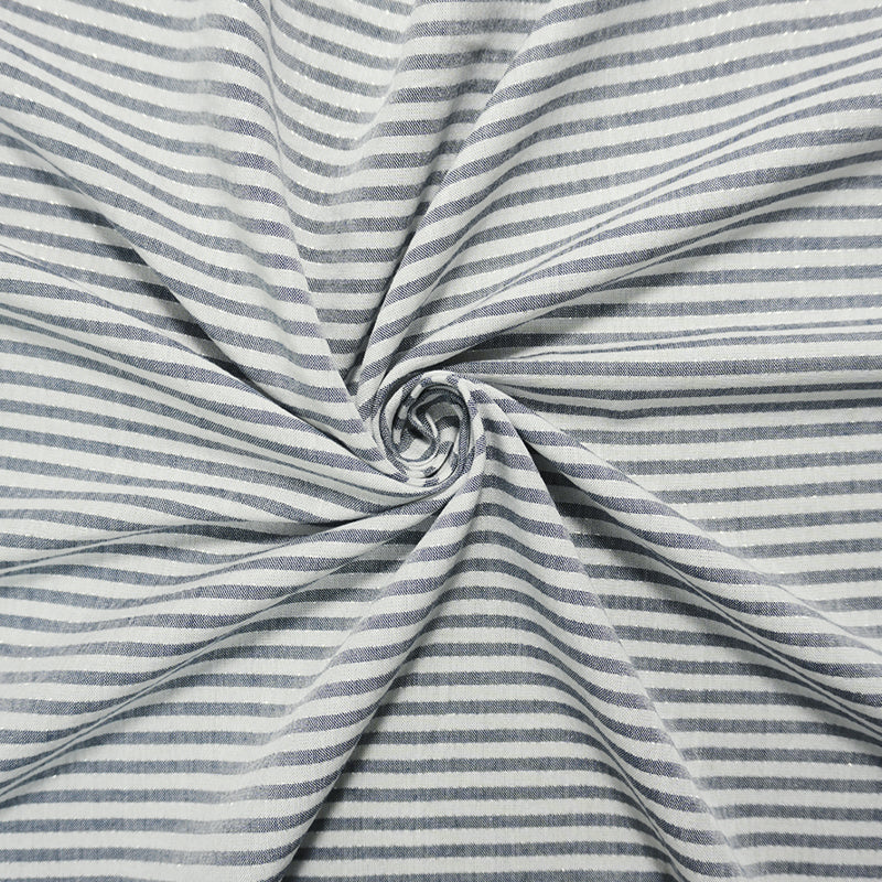 Navy-Silver-White Rayon Stripe Twill Woven Fabric