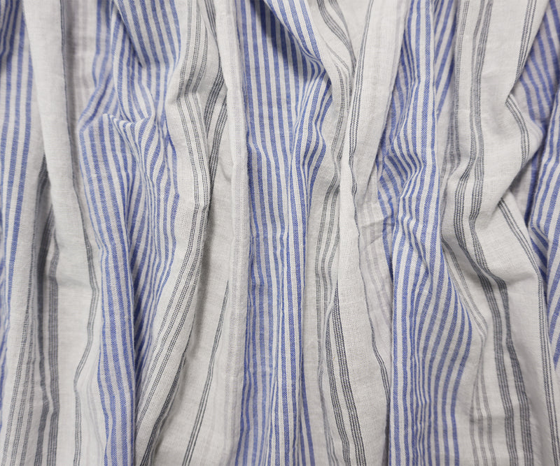 Blue-White-Multi Cotton Stripe Voile Woven Fabric