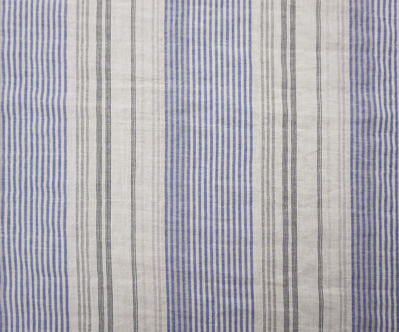 Blue-White-Multi Cotton Stripe Voile Woven Fabric
