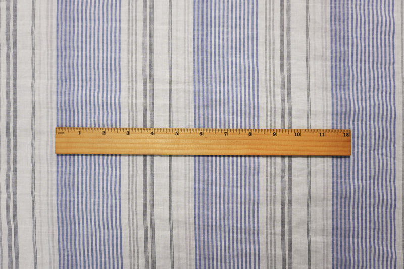 Blue-White-Multi Cotton Stripe Voile Woven Fabric