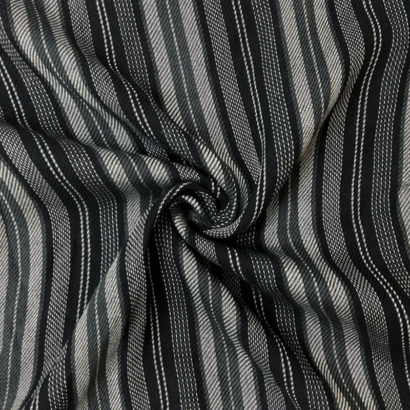 Black-Gray-White Rayon Stripe Twill Woven Fabric
