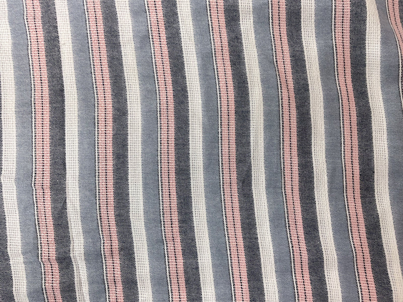 Blue-Pink-White Cotton Rayon Stripe Dobby Woven Fabric