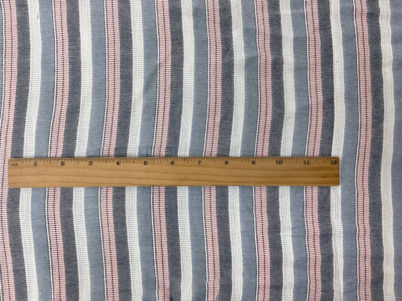 Blue-Pink-White Cotton Rayon Stripe Dobby Woven Fabric