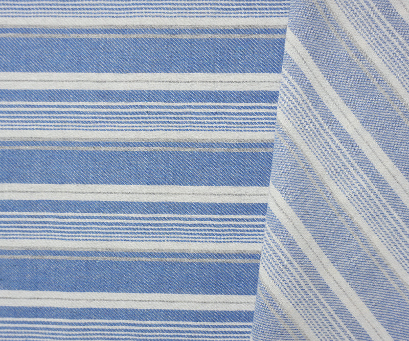 Blue-White-Gray Poly Cotton Stripe Twill Woven Fabric