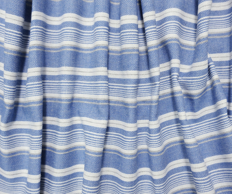 Blue-White-Gray Poly Cotton Stripe Twill Woven Fabric