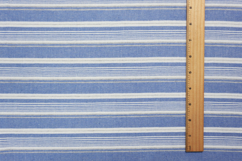 Blue-White-Gray Poly Cotton Stripe Twill Woven Fabric