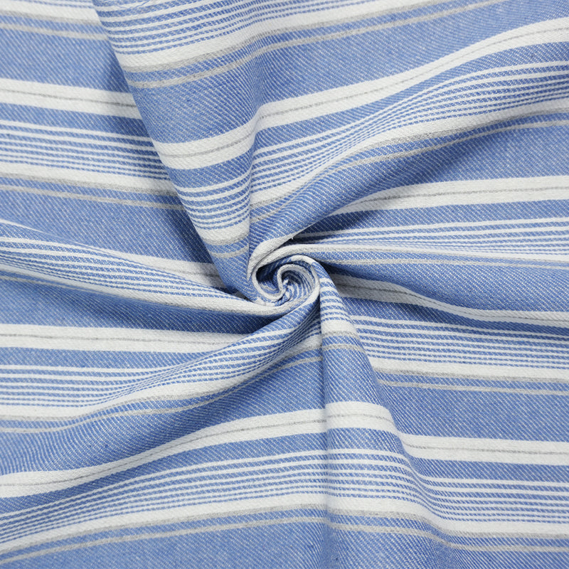 Blue-White-Gray Poly Cotton Stripe Twill Woven Fabric