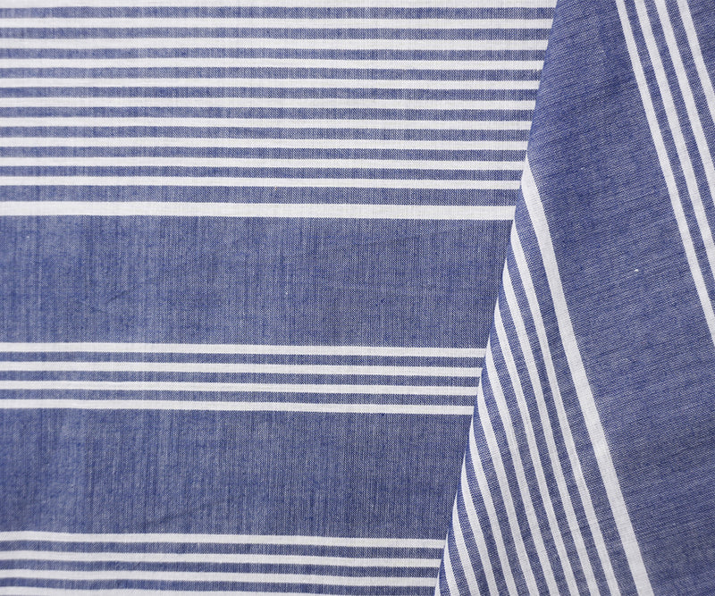 Blue-White Cotton Stripe Lawn Woven Fabric