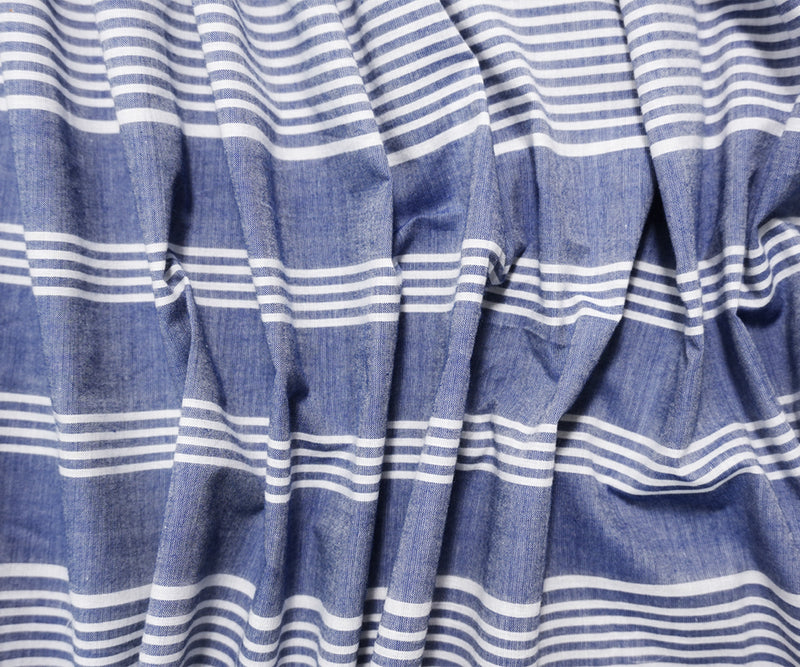 Blue-White Cotton Stripe Lawn Woven Fabric