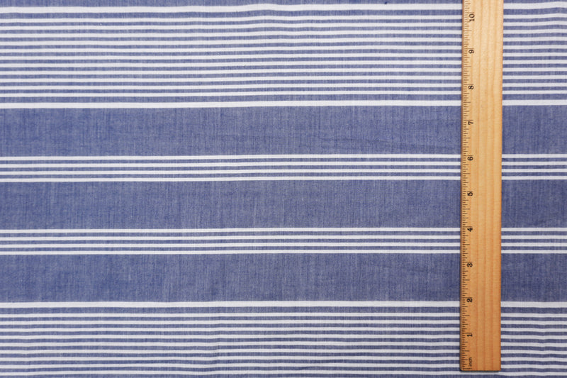 Blue-White Cotton Stripe Lawn Woven Fabric