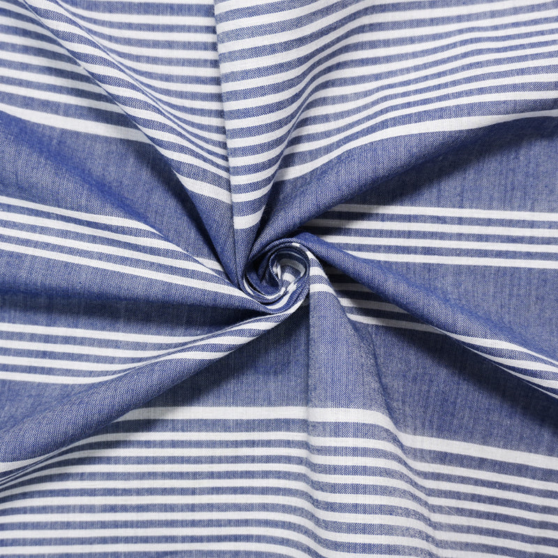 Blue-White Cotton Stripe Lawn Woven Fabric