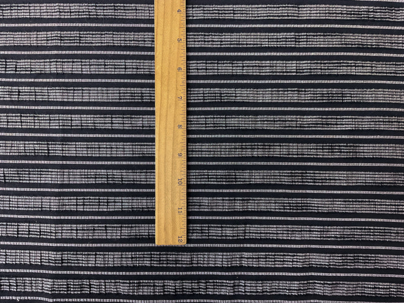 Black-Off-White Cotton Spandex Stretch Stripe Seersucker Woven Fabric
