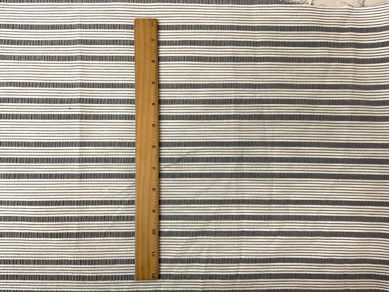 Blue-White Cotton Spandex Stretch Stripe Seersucker Woven Fabric