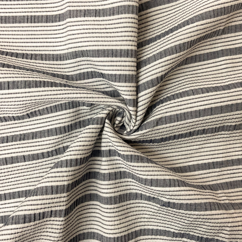 Blue-White Cotton Spandex Stretch Stripe Seersucker Woven Fabric