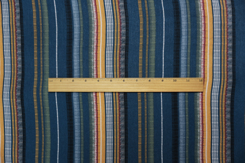 Blue-Green-Multi Rayon Stripe Crepon Woven Fabric