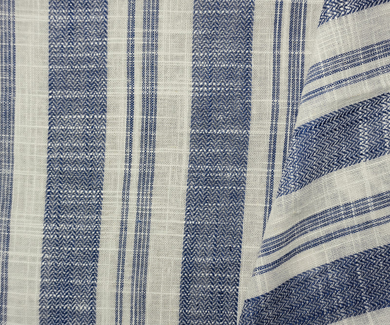 Blue-White Rayon Linen Stripe Dobby Woven Fabric
