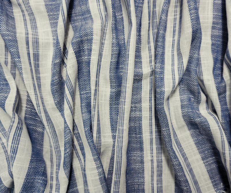 Blue-White Rayon Linen Stripe Dobby Woven Fabric