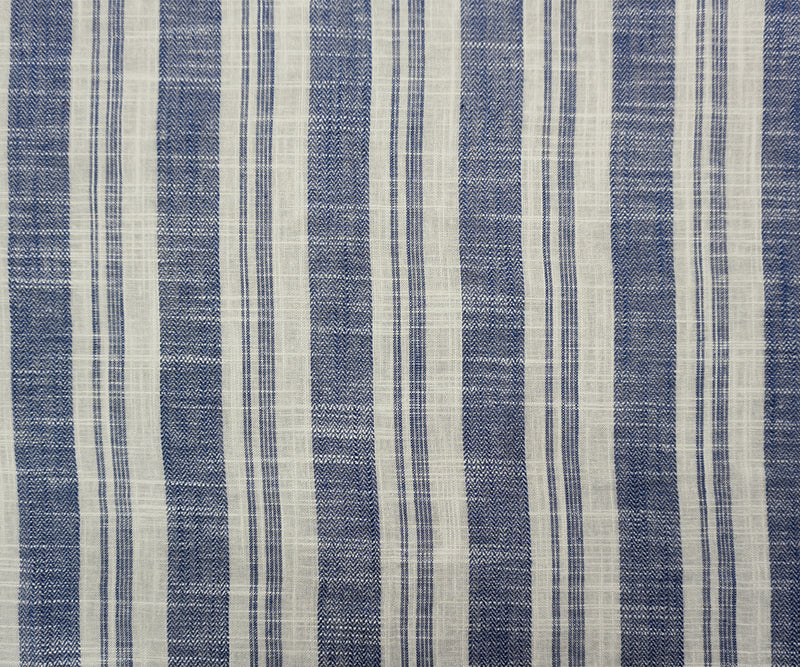 Blue-White Rayon Linen Stripe Dobby Woven Fabric