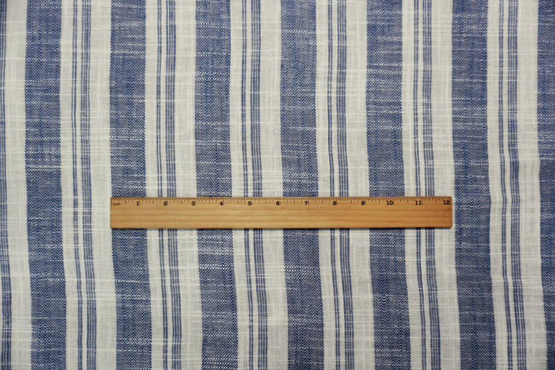 Blue-White Rayon Linen Stripe Dobby Woven Fabric