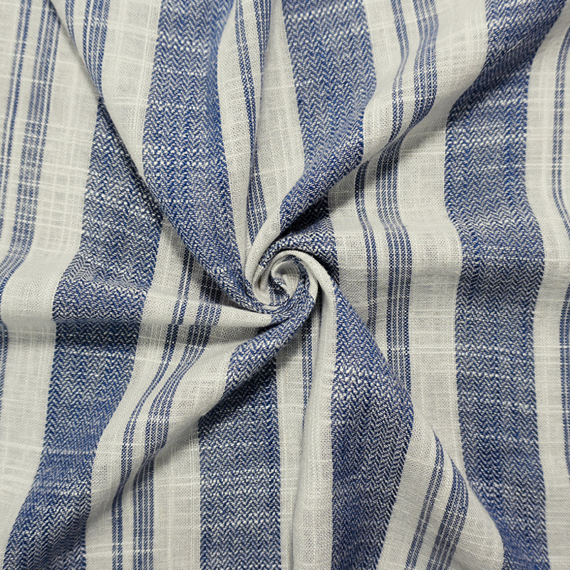 Blue-White Rayon Linen Stripe Dobby Woven Fabric