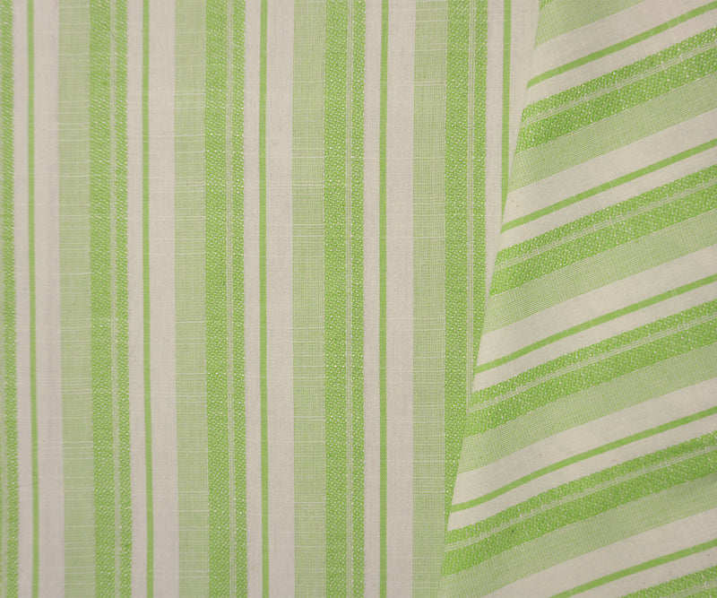 Green-White Cotton Rayon Stripe Dobby Woven Fabric
