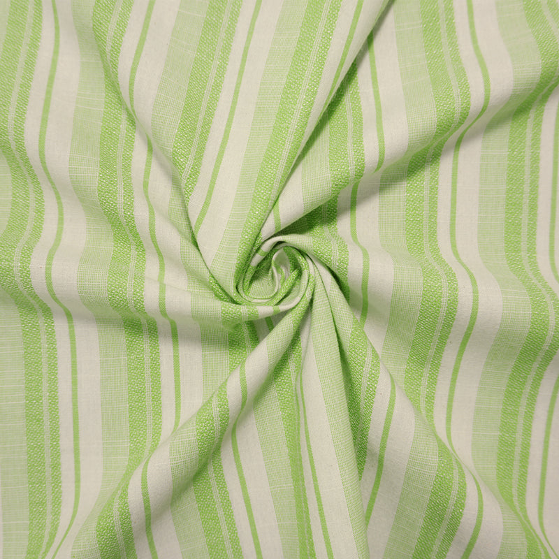 Green-White Cotton Rayon Stripe Dobby Woven Fabric