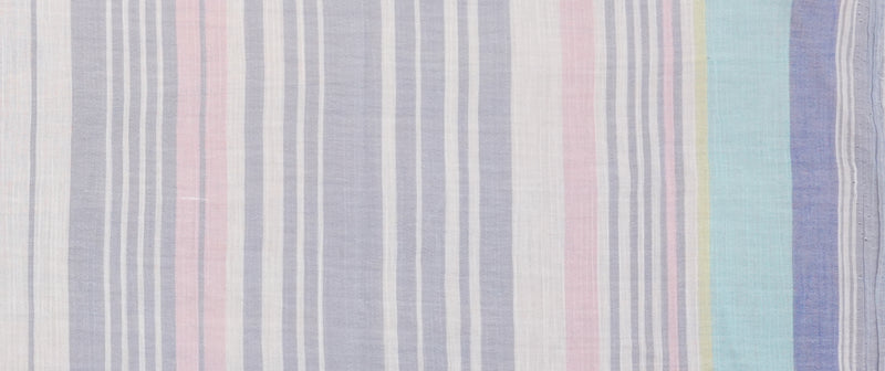 Blue-White-Multi Cotton Stripe Gauze Woven Fabric
