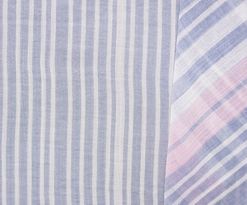 Blue-White-Multi Cotton Stripe Gauze Woven Fabric